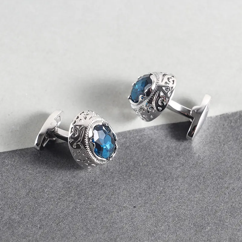 ODM Cufflinks for Men High Quality Fashion Blue Zircon Stone Copper Buttons Formal Shirt Cuff Links Wedding CSW004-Blue Manufacturer, Factories