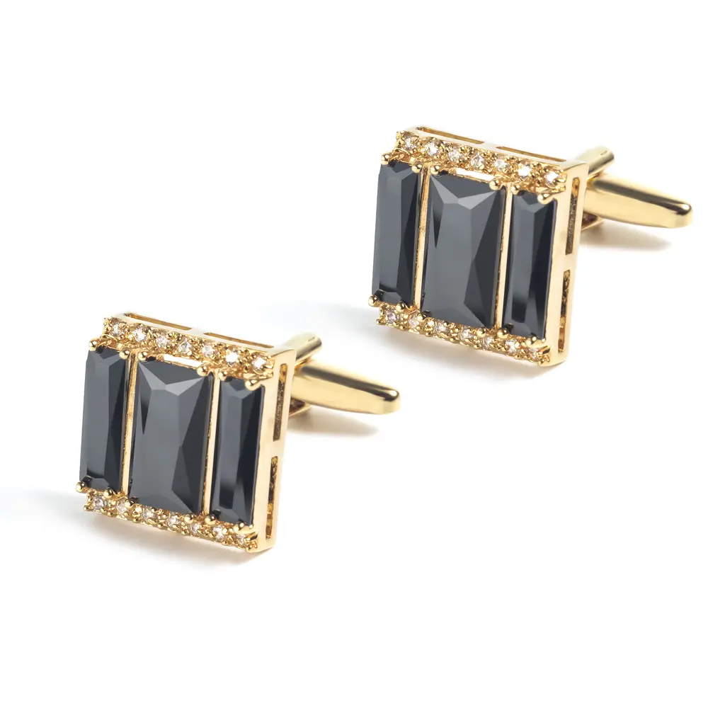 Wholesale High End Gold Plated Color Plated Rhinestone Zircon Mens Cuff links For Party CS0089-G