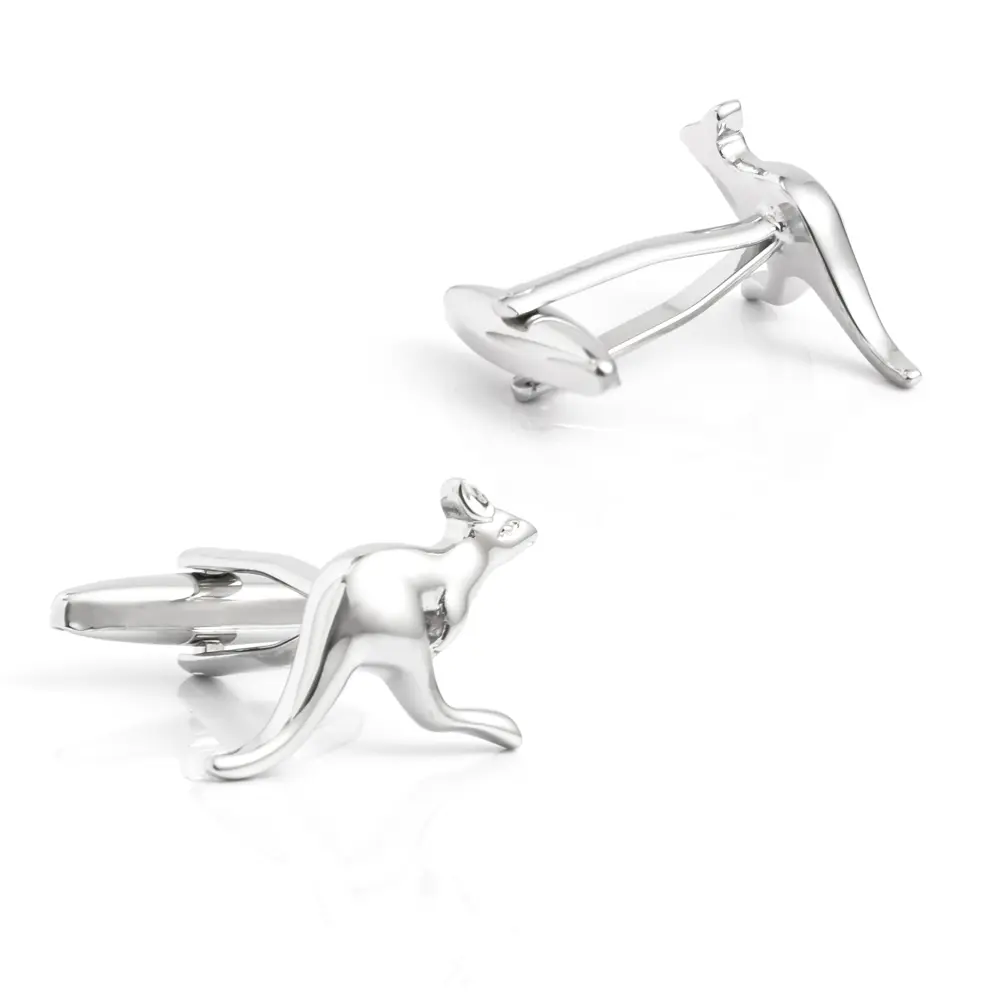 Wholesale Personalised Silver Metal Cufflinks Kangaroo 3D Animal Design Men's Suit Shirt Accessory CL0200 Suppliers, Factories