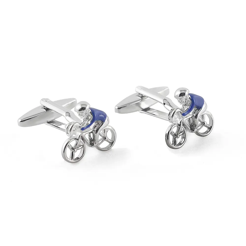 Custom Factory Wholesale High Quality Brass Blue & Silver Enamel Cycling Man Cufflinks CC0306-Blue Exporters, Companies