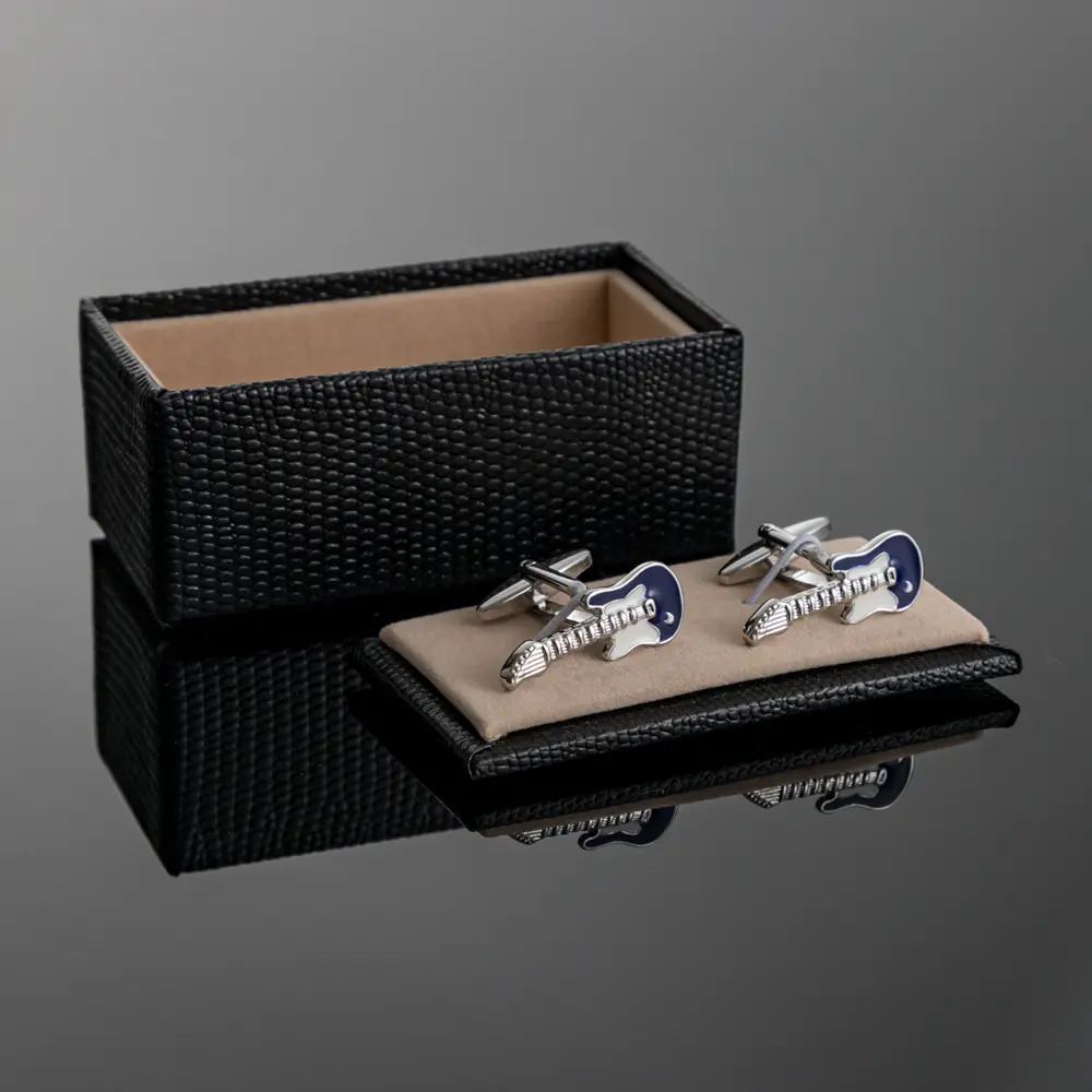 OEM Wedding Silver Plated Enamel Guitar Model Shaped Cufflinks Jewelry For Musician Men Gifts CC0304 Manufacturers, Supplier