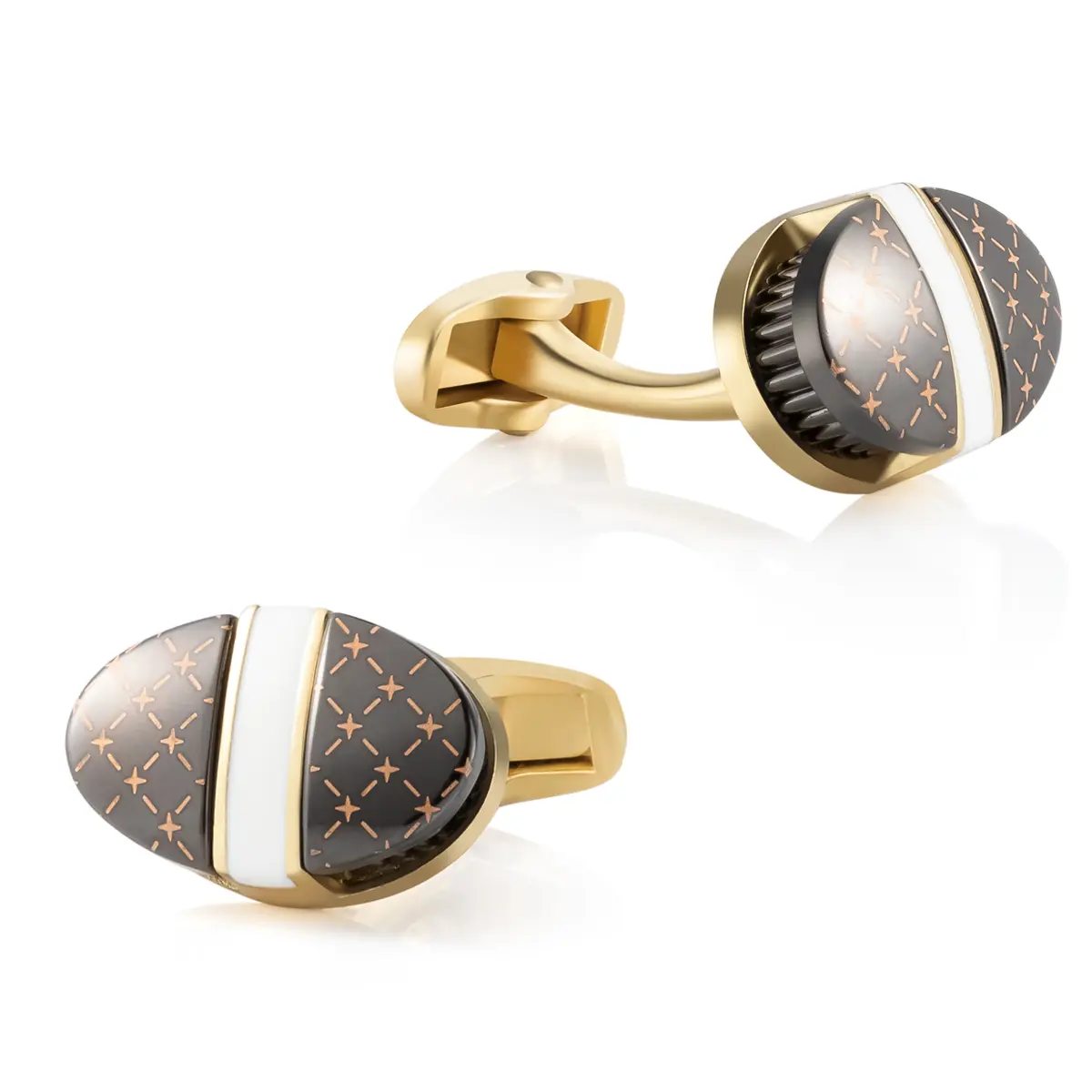 ODM Luxury Sparkle Diamond Pattern Oval Shape Black & Golden Men Cufflinks Wholesale Factories, Companies