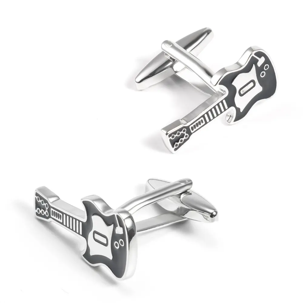 OEM Music Party Black & Silver Color Electric Guitar Men's Cufflinks Turkey Popular Style CC0021 Manufacturer, Exporter