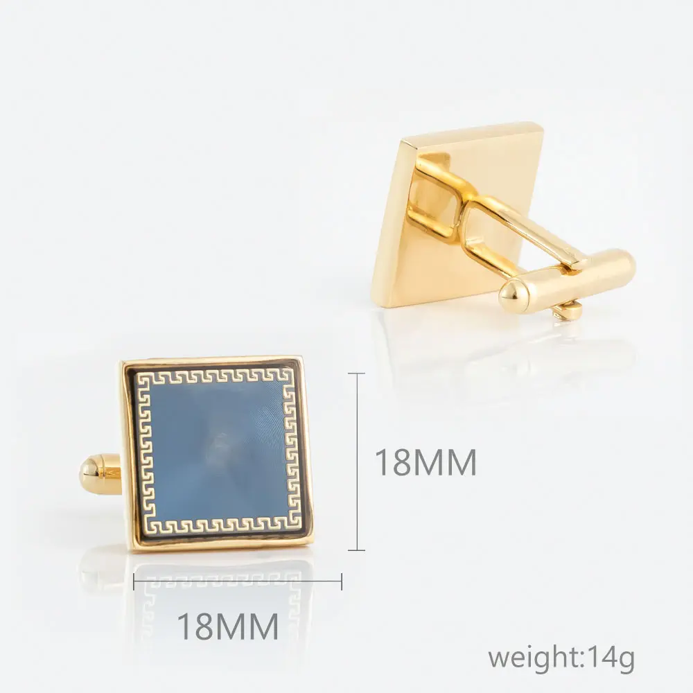 OEM Factory New Golden Plated Blue Pattern Square Metal Men Cufflinks For Men Suit Supplier, Exporter