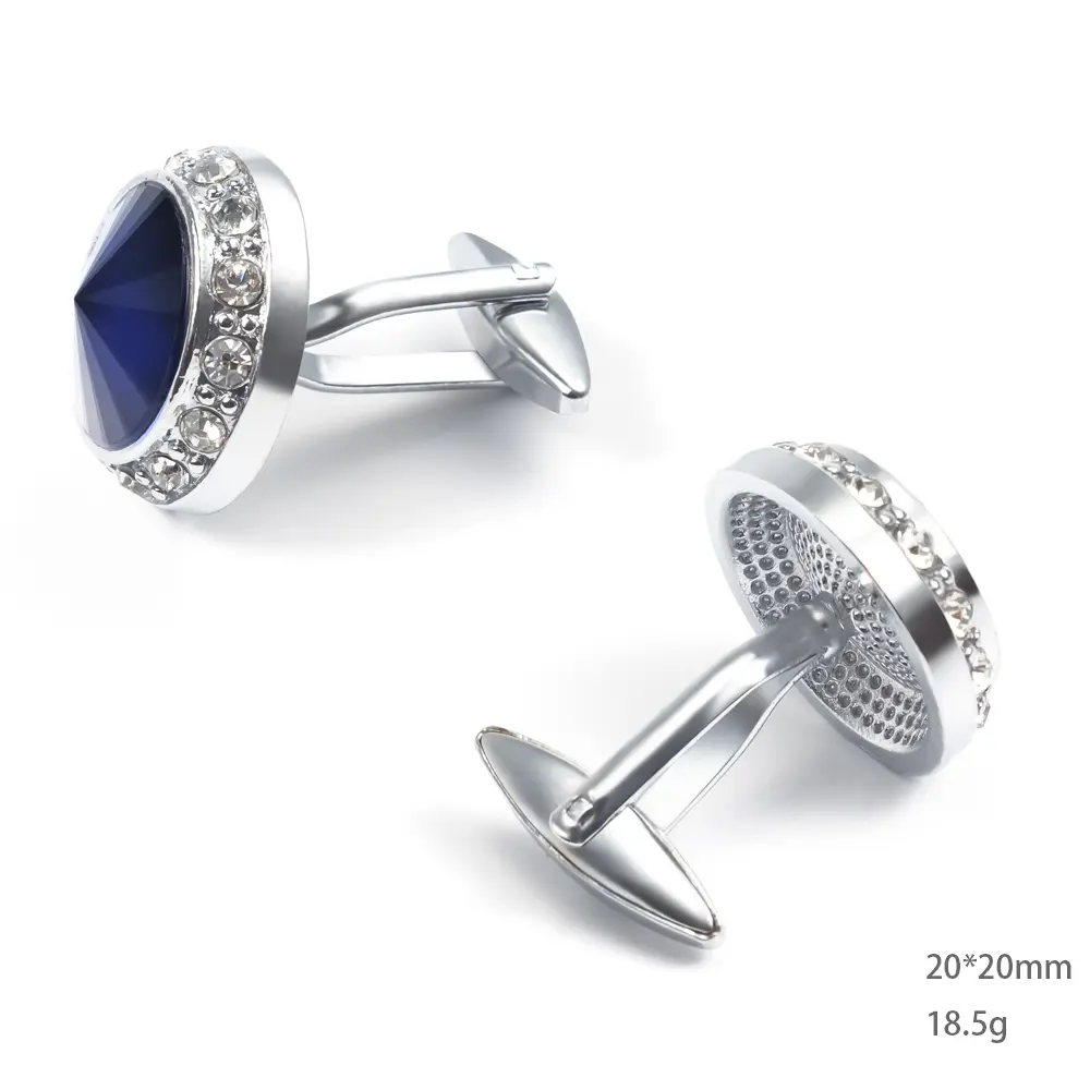 Wholesale Fashion Round Blue Custom Stone Silver Plated Cufflinks For Men Shirt CS0077-BS