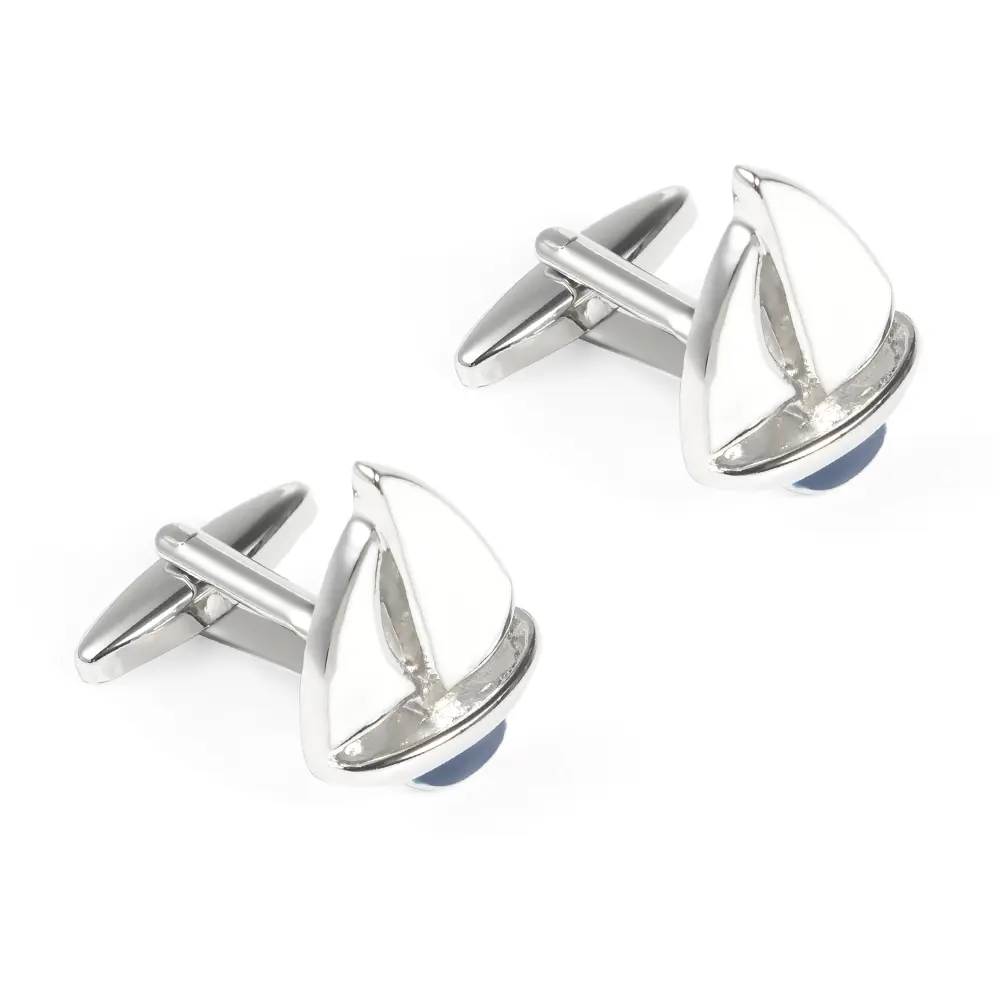 Wholesale Personalized Silver & Blue Sailboat Cufflinks Men Suit Shirt Accessories Gifts CC0018