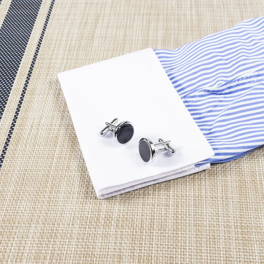 Custom Factory Best Selling Round Shape Simple Black Enamel Cufflinks Customizable Low Price CC-Q015 Suppliers, Exporter