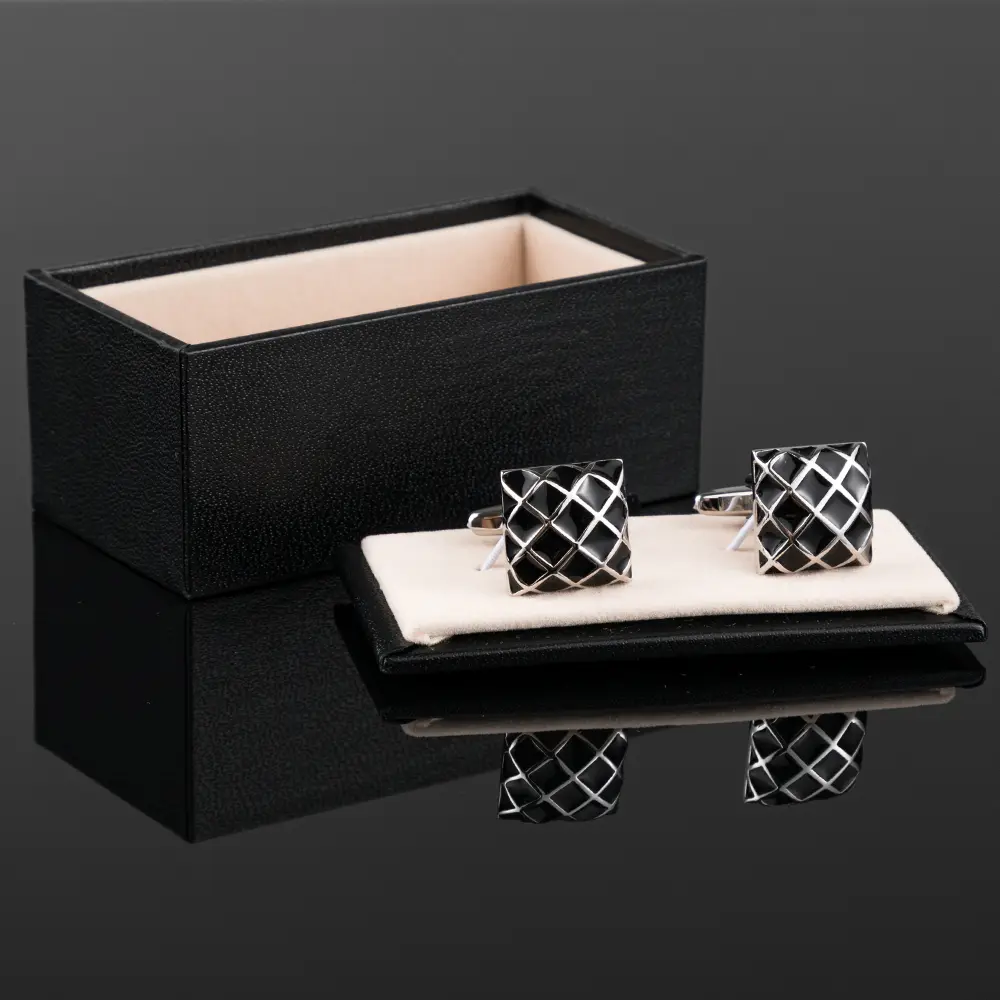 Wholesale JINIJIE Ready To Ship Fashion Grid Black Square Metal Copper Mens Cufflinks Suit Accessories CC8968 Exporter, Company