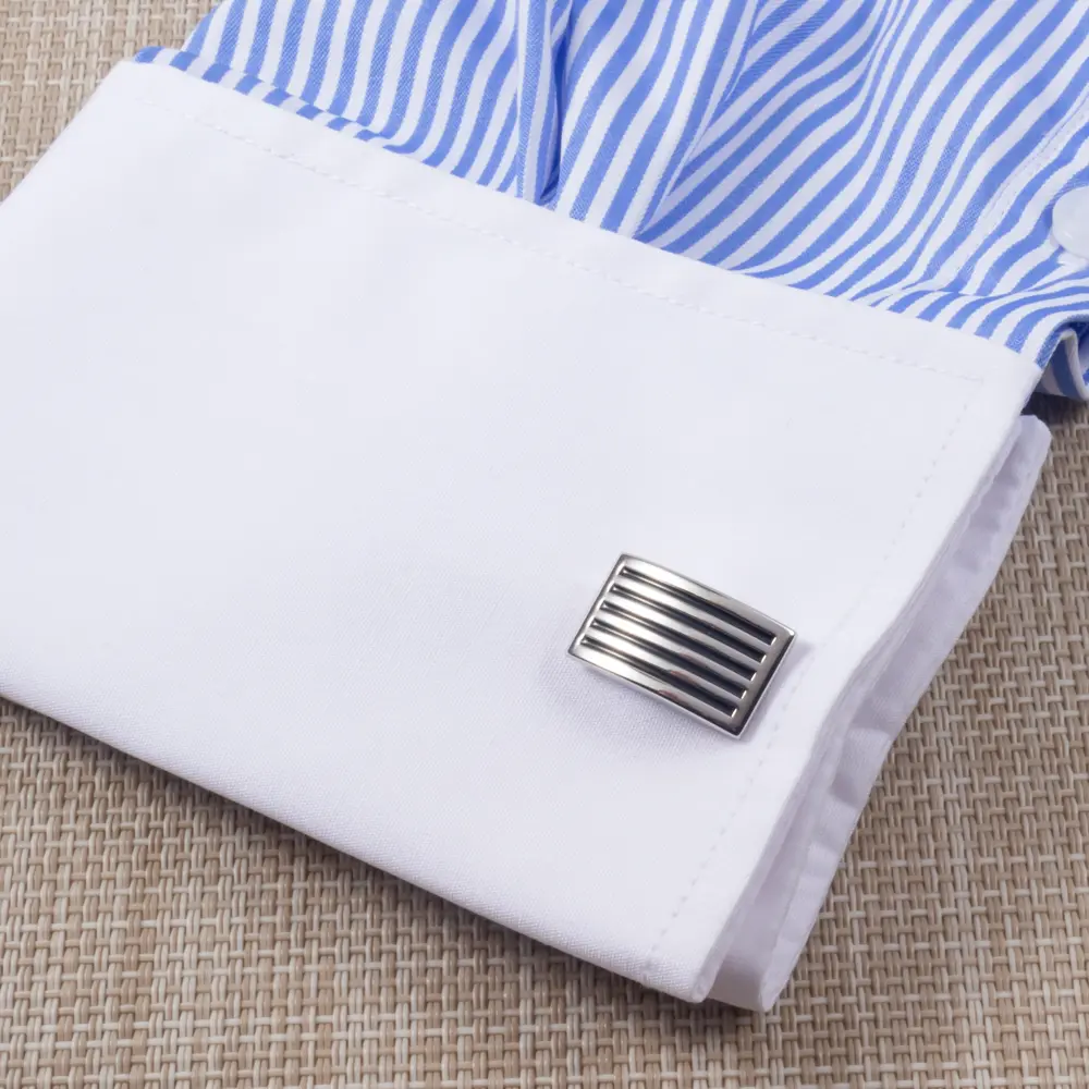 Wholesale Custom Fashion Men Silver Plated Black Stripe Brass Enamel Cufflinks CC0256