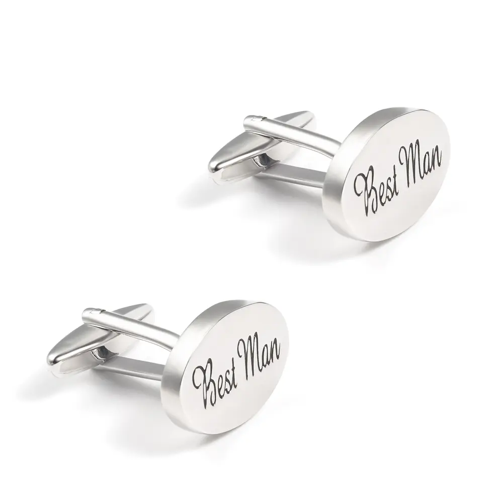 Wholesale Silver Oval Best Man Letter Wedding French Brass Cufflinks  Best Selling for Men Gifts CC0283