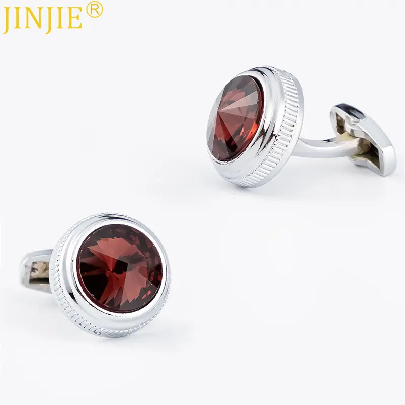 Custom JINJIE Factory Low Price Round Red Garnet Zircon Men's Cufflinks For Men Gifts CS9002 Manufacturer, Manufacturers