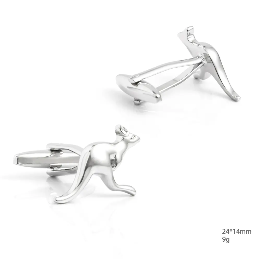 Wholesale Personalised Silver Metal Cufflinks Kangaroo 3D Animal Design Men's Suit Shirt Accessory CL0200 Suppliers, Factories