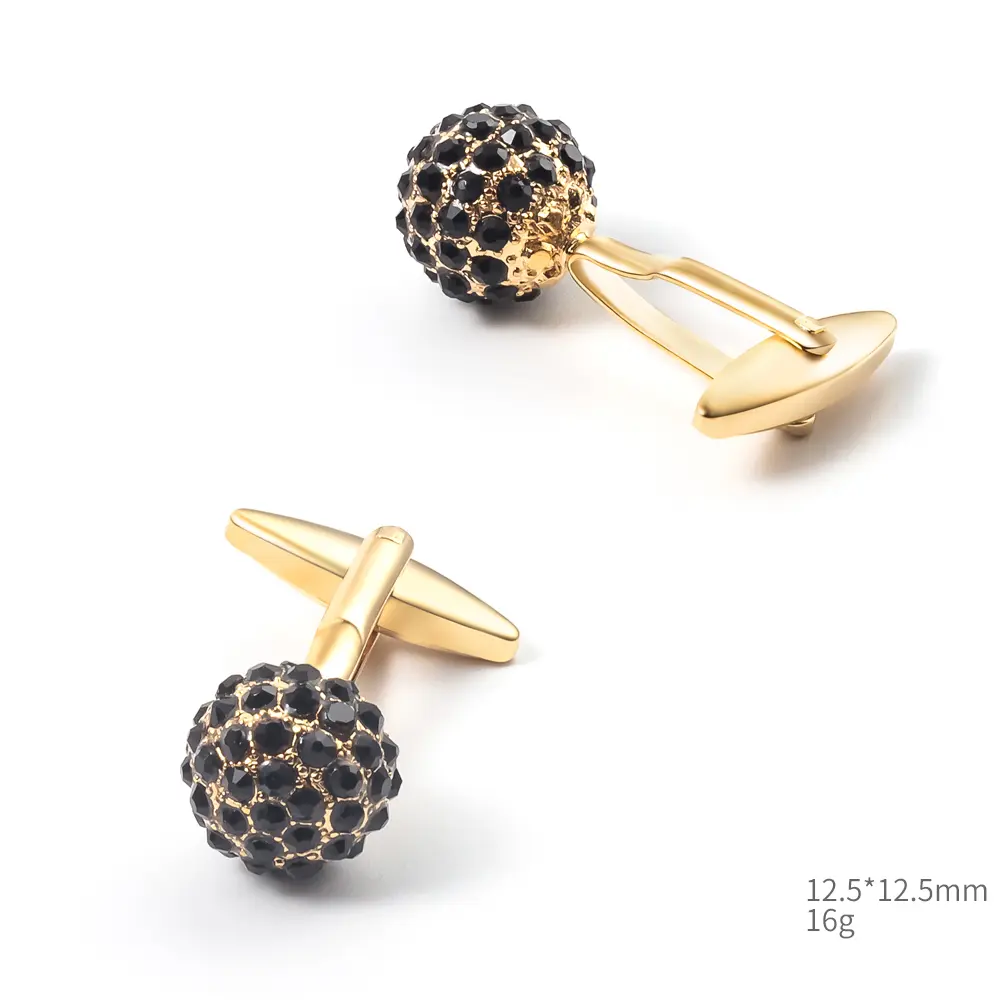 OEM Luxury Crystal Cufflinks Wholesale Round Gold Plated Brass Cufflinks With Rhinestone CS0013-G Factories, Company