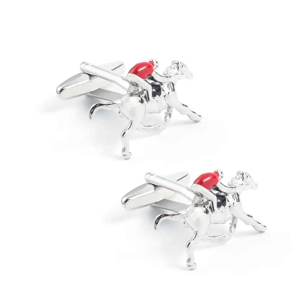 Wholesale Novelty Silver Plated Racing Horses with Jockey Copper Cufflinks High Quality Manufacturer CC0274-R Manufacturer, Suppliers