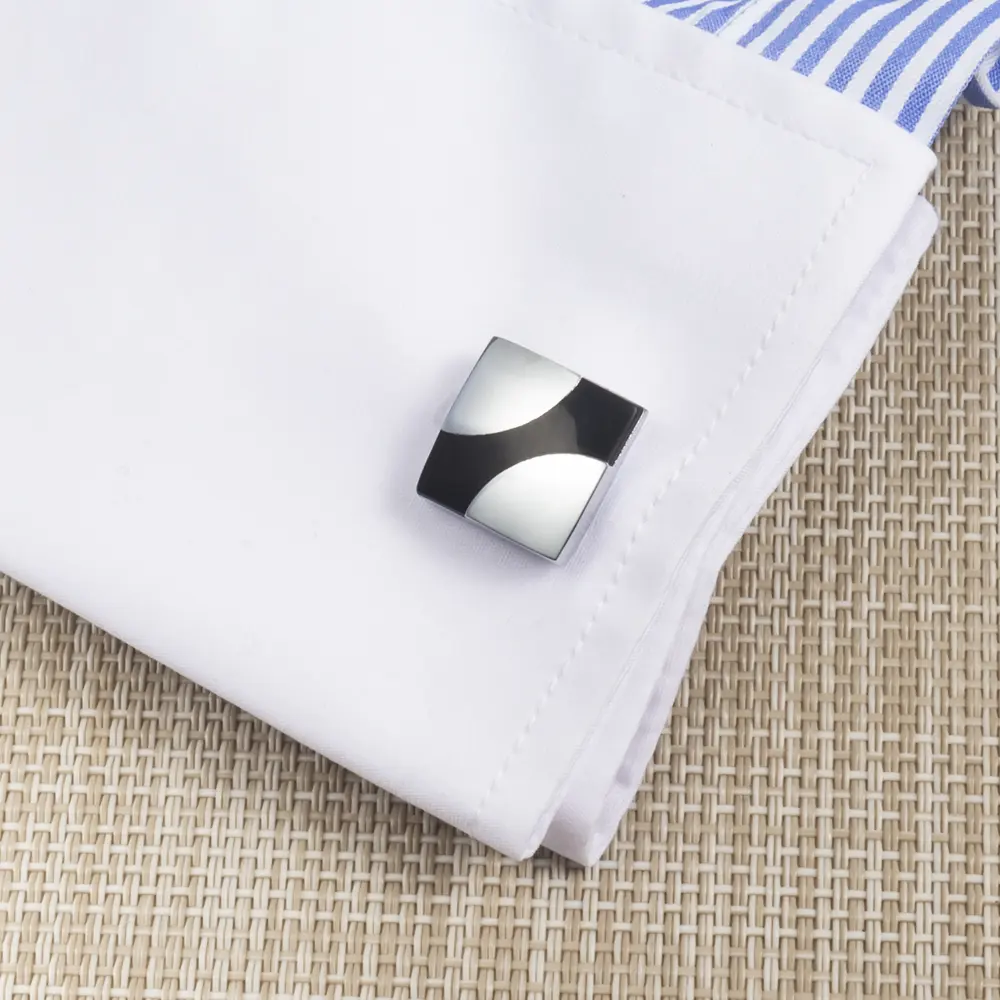 Wholesale China Factory Low Price Silver & Black Enamel Cufflinks Men Stylish Shirt Buttons Wholesale CC-Q115 Manufacturers, Exporters