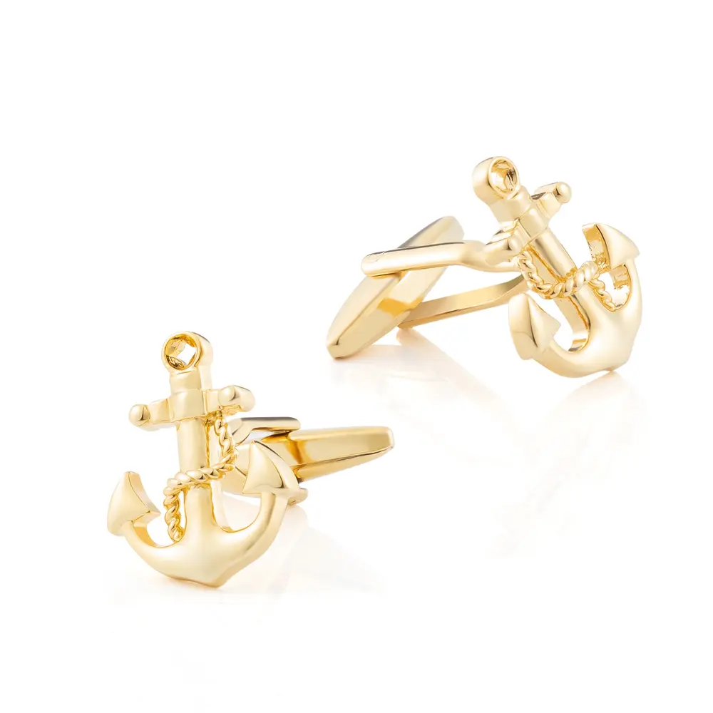 Custom Luxury Golden Plated Simple Design Anchor Cufflinks Novelty Suit Shirt Accessory CL0024-G Supplier, Company