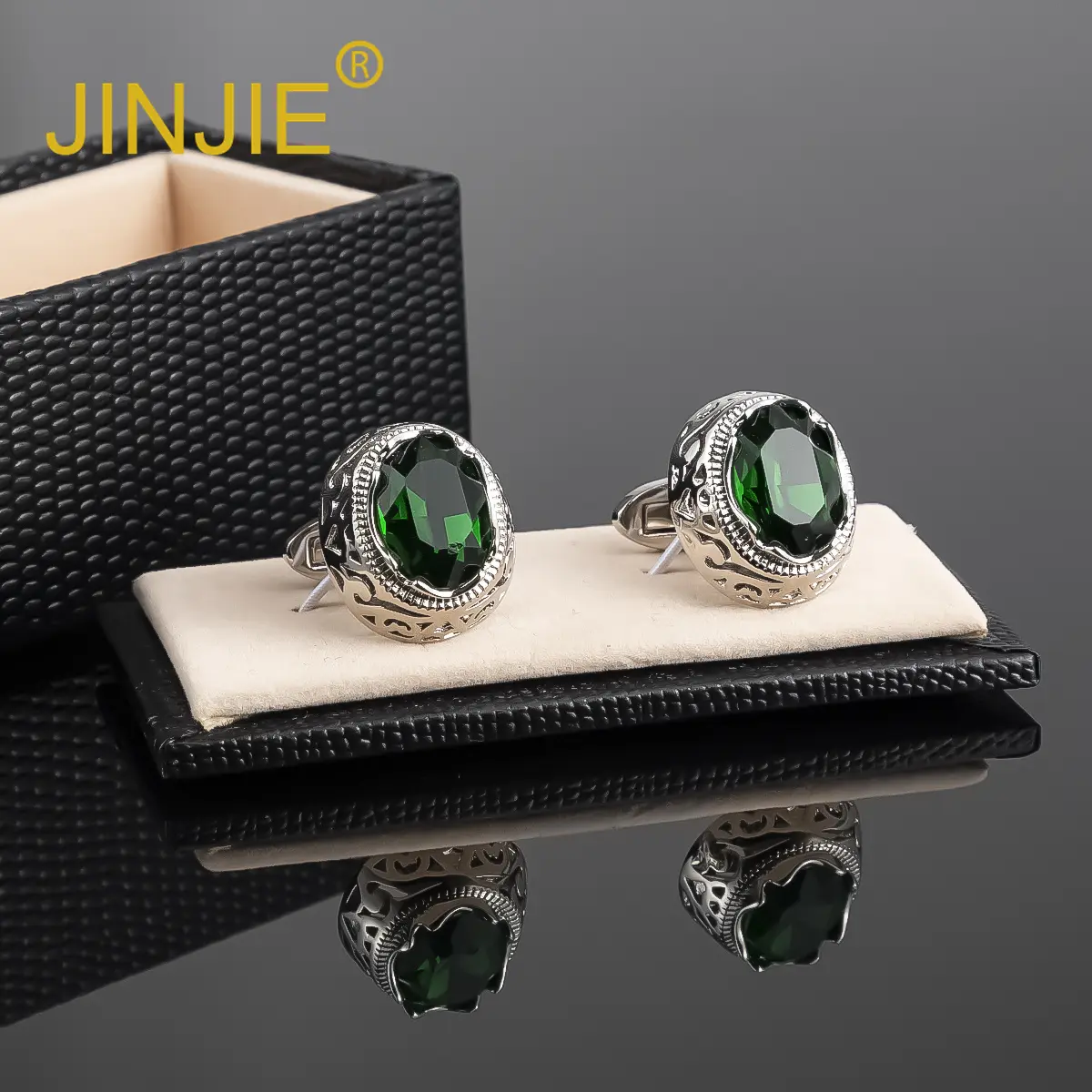 OEM French Luxury High-grade Hollow Metal Green Zircon Diamond Men's Suit Cufflinks Accessories CSW0040-Green Factories, Exporter