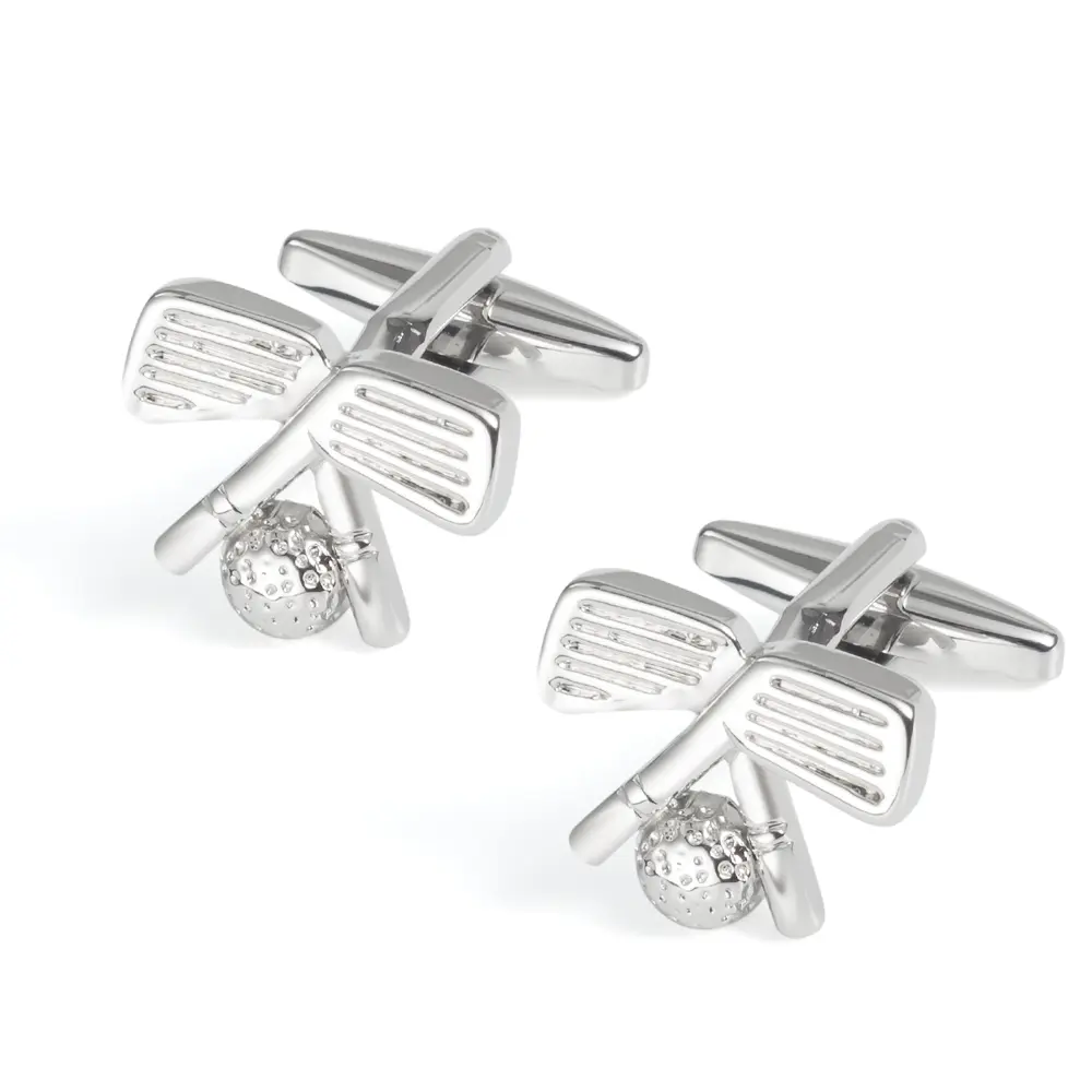 Custom Factory Hot Selling Metal Silver Plated Golf Clubs with Golf Ball Cufflinks CL0017 Factories, Exporters