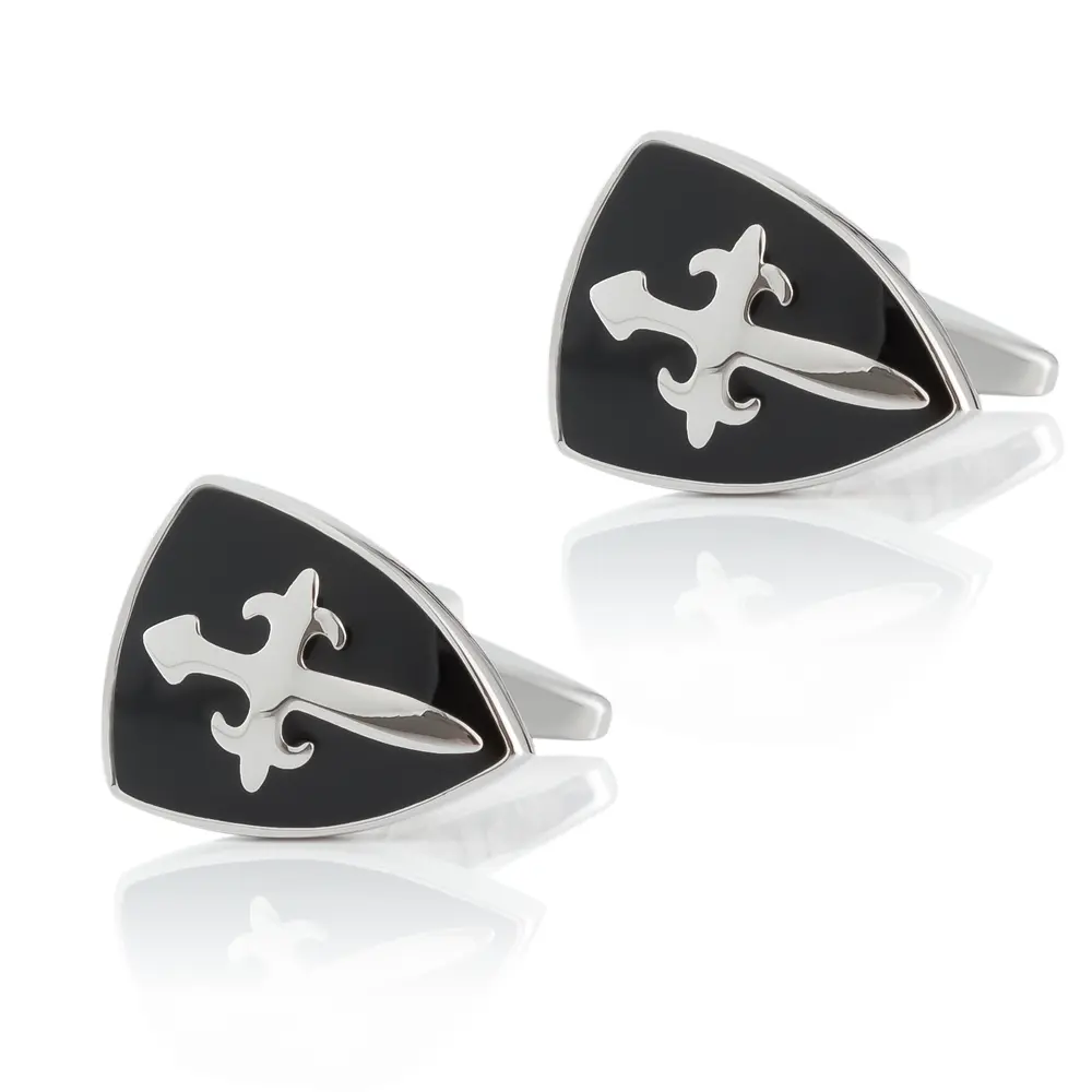 Wholesale Personalised Knights Black Enamel Shield Shape Men French Button Cufflinks CC0061