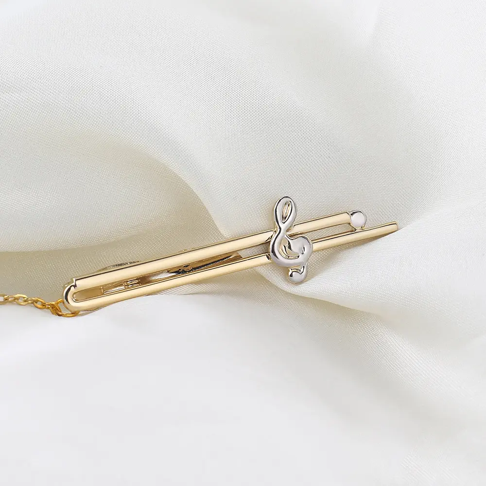 Wholesale 18K Gold Plated Business Men Brass Metal Musical Note Chain Tie Clips TL0009