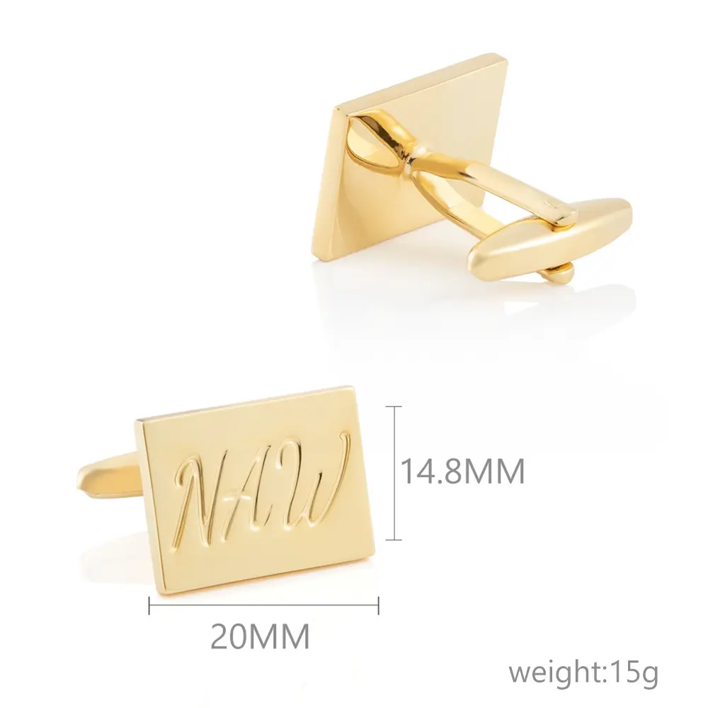 Custom Metal  Engraved Gold Plated "New" Tag Personalized Logo Mens Cufflinks Wholsale CL81570-G