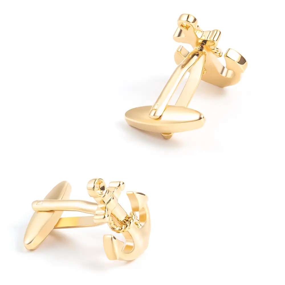 Custom Luxury Golden Plated Simple Design Anchor Cufflinks Novelty Suit Shirt Accessory CL0024-G Supplier, Company