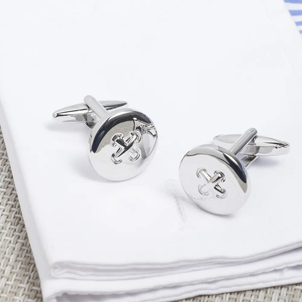 Wholesale Stylish Round Silver Button Men's Metal Suit Shirt Cufflinks CL0016