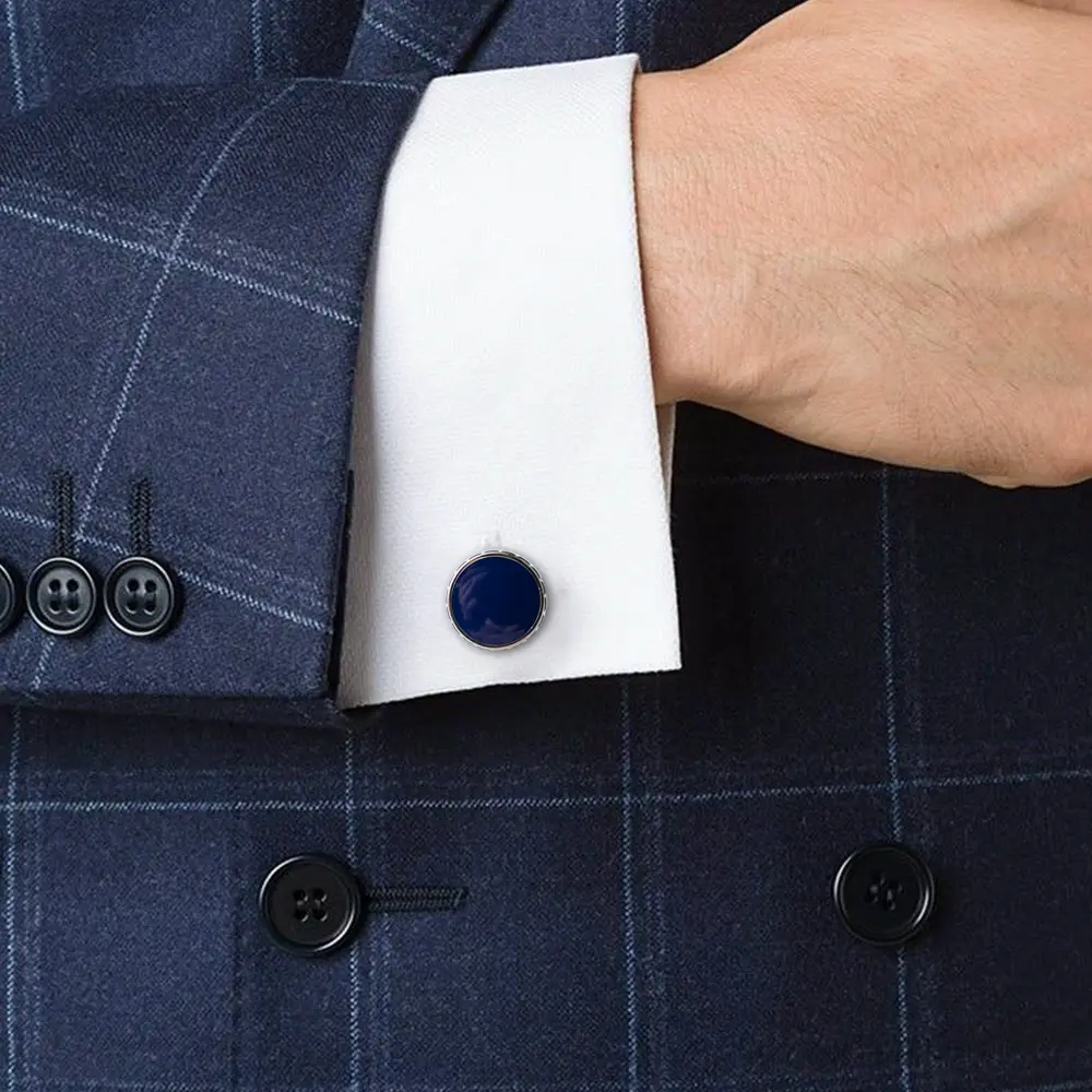 OEM Factory Wholesale JINJIE  Blue Enamel Round Men's Cufflinks Suit Accessories CC8616 Manufacturer, Factories