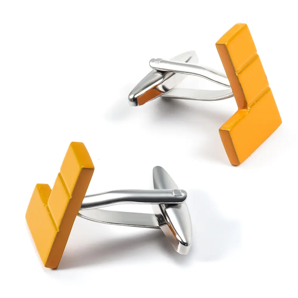 Custom Yellow Color Silver Plated Personalised Copper Material Game Square Tetris Cufflinks Wholesale CC0016 Manufacturer, Factory