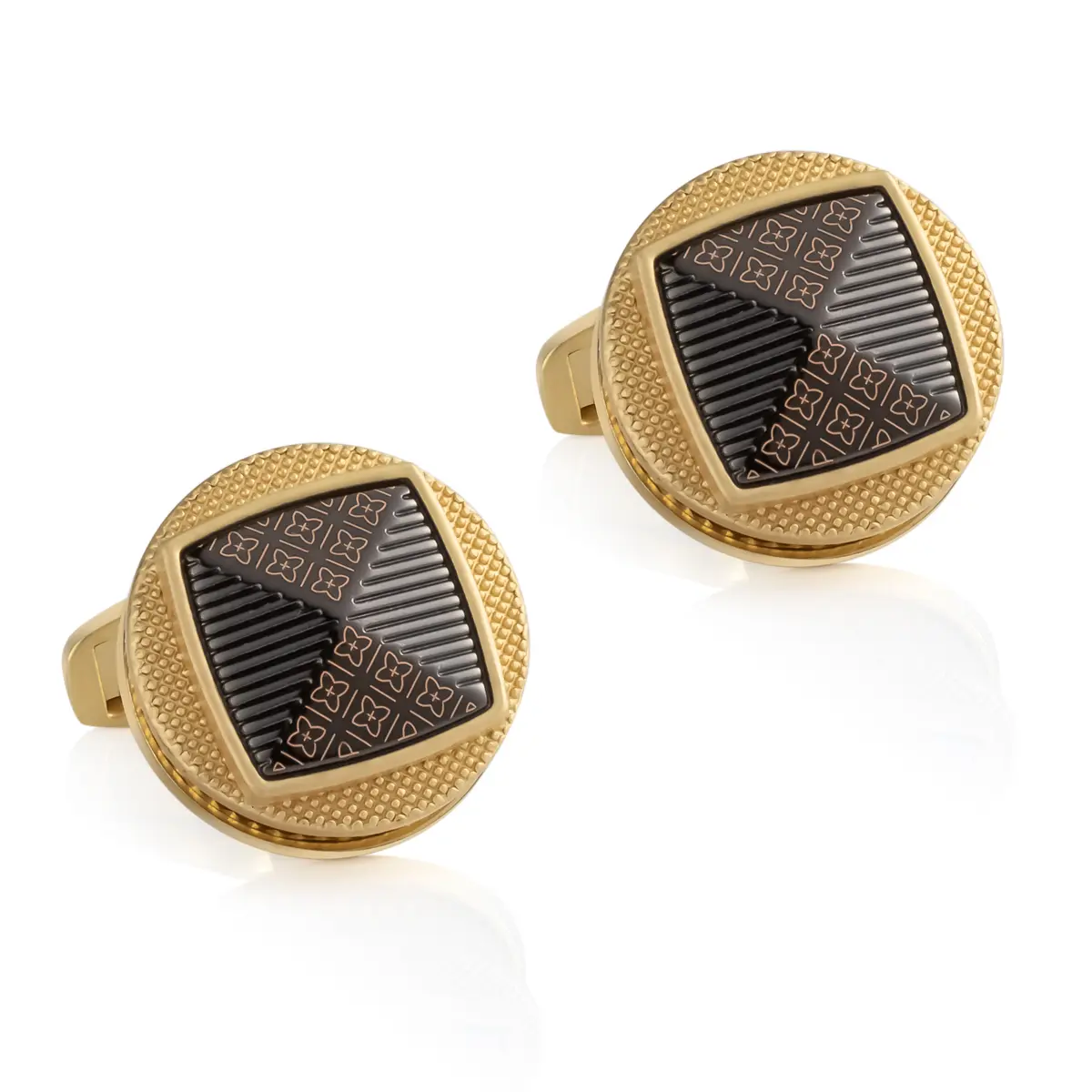 Wholesale Round Shape 3D Pattern Design Black Golden Color Alloy Cufflinks Hiqh Quality Suppliers, Exporter