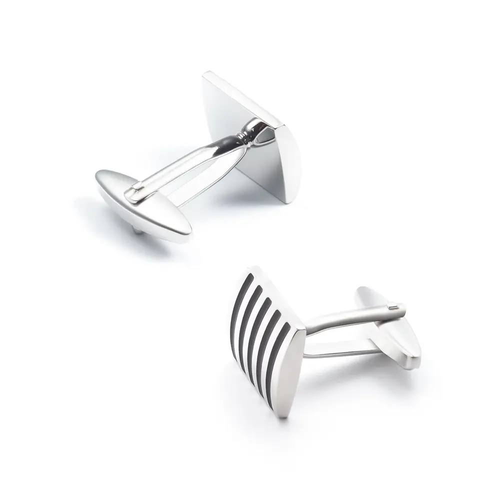 OEM Factory In Stock Classic Black Stripe Silver Cufflinks Mens Business Suit Accessory Wholesale CC0305-S1 Manufacturers, Factory
