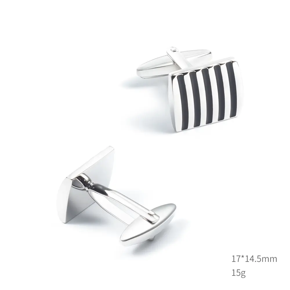 OEM Factory In Stock Classic Black Stripe Silver Cufflinks Mens Business Suit Accessory Wholesale CC0305-S1 Manufacturers, Factory