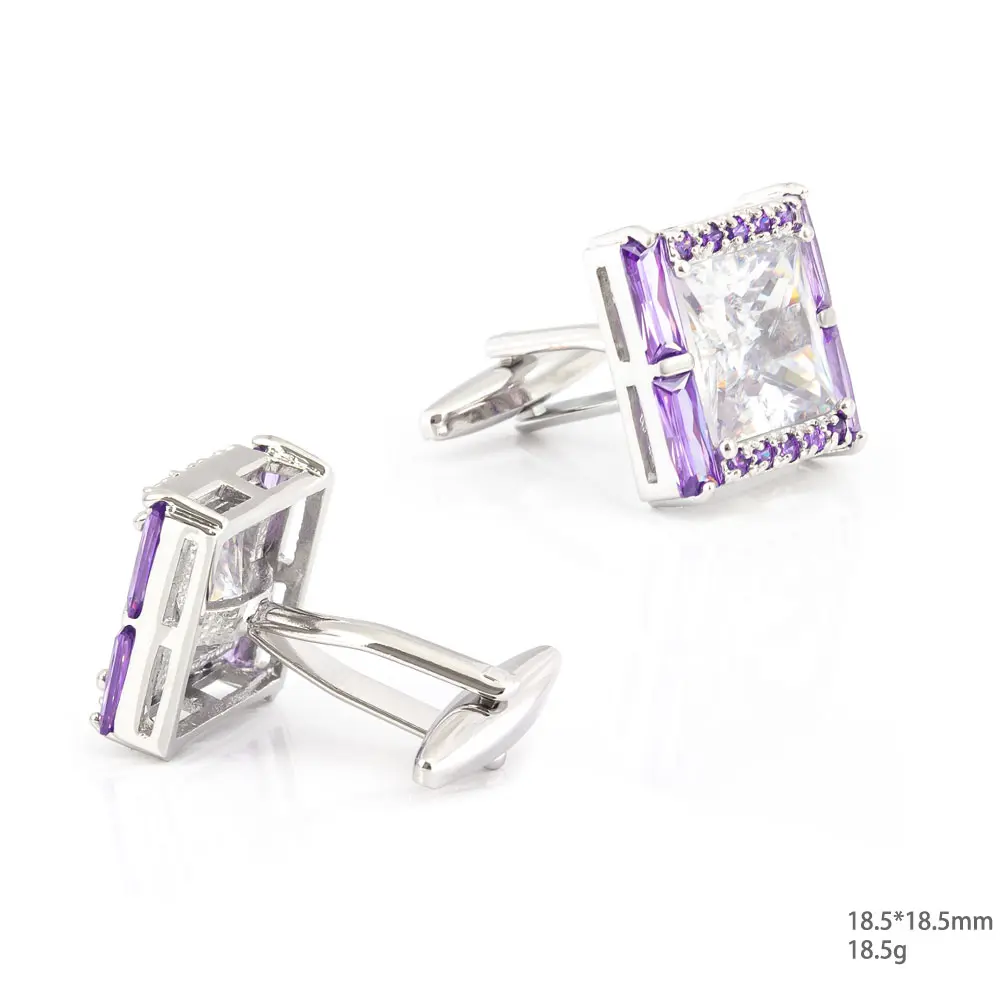 Wholesale Factory Sales Diamond Cufflinks Purple Square Zirconium Designer Mens Cuff links For Wedding CS0036 Manufacturers, Company