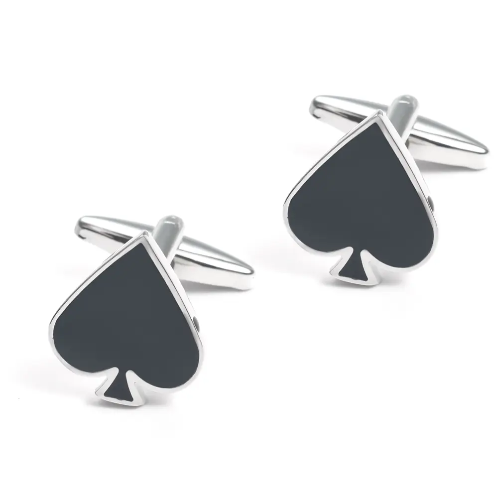 Custom Ready to Ship Black Packer Shaped Card Game Metal Silver Cufflinks for Men CC0005 Exporter, Exporters