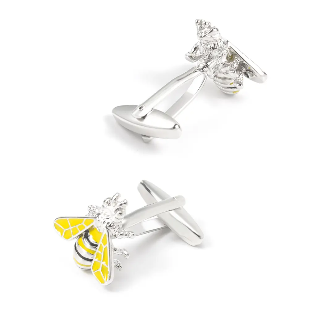 Wholesale Custom Silver Color Yellow Bumble Bee Cufflinks Copper Metal Cufflinks CC0024Y