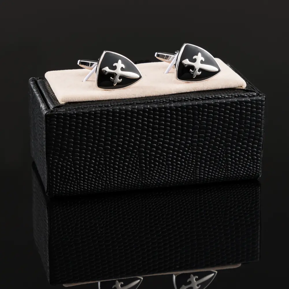 Wholesale Personalised Knights Black Enamel Shield Shape Men French Button Cufflinks CC0061
