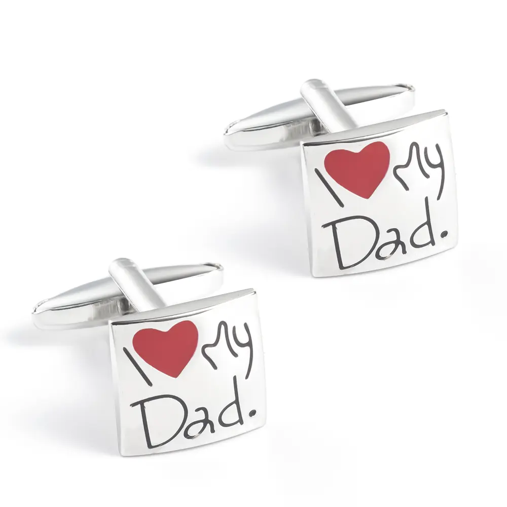 ODM Best Selling Enamel Silver I Love My Dad Red Heart Cufflinks Gift for Daddy Father's Day CC0006 Supplier, Companies