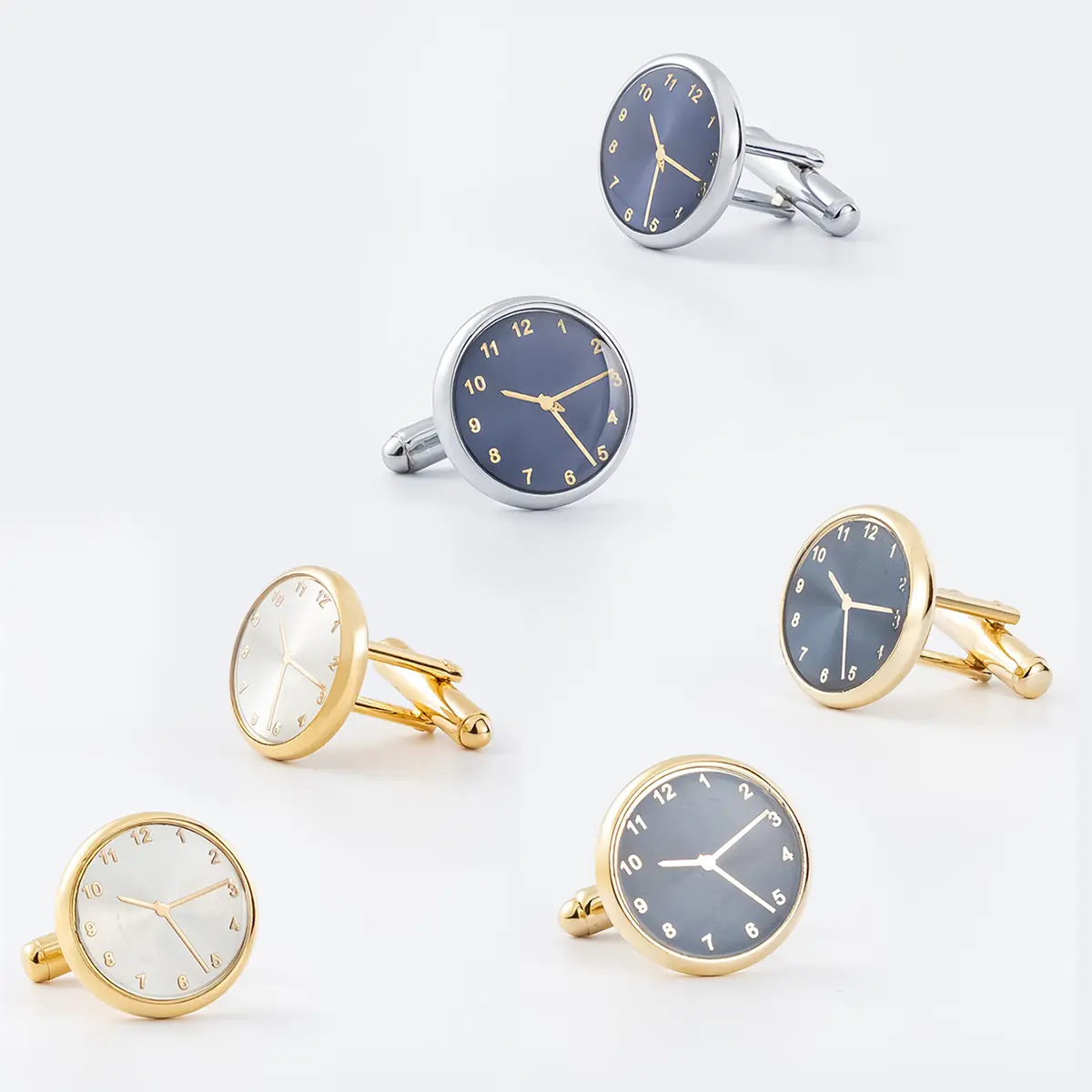Wholesale Silver Plated Round White Watch Clock Design Cuff links for Men Suit Factory, Factories