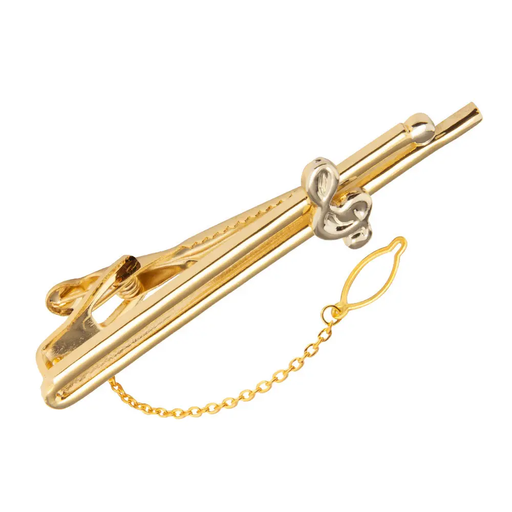 Wholesale 18K Gold Plated Business Men Brass Metal Musical Note Chain Tie Clips TL0009