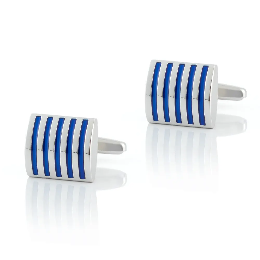 ODM Factory In Stock Classic Blue Stripe Silver Cufflinks Mens Business Wholesale CC0305-S2 Suppliers, Factory