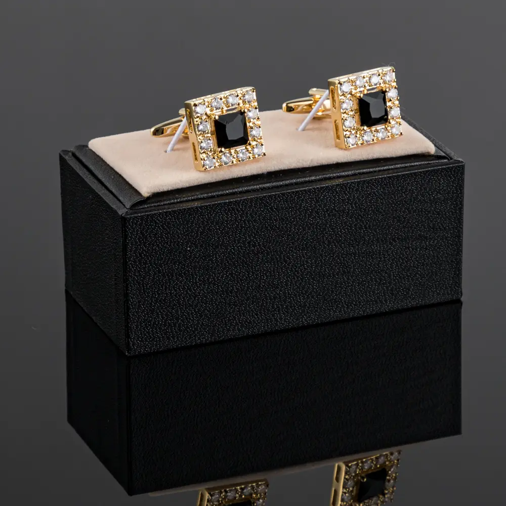 OEM New High Quality Luxury Gold Plated Black Green Zircon Square Cufflinks For Men French Suits CS8372-G1 Manufacturers, Companies
