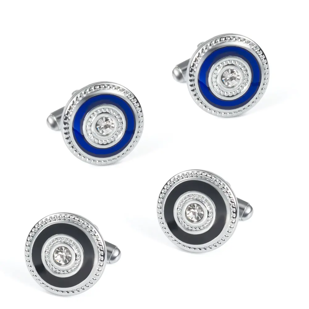 ODM JINJIE New Design French Metal Round Shaped Black/Blue Crystal Cufflinks Button CS0072 Manufacturers, Factories