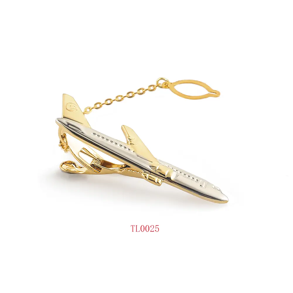 Custom Business Wholesale Gold Plated Metal Craft Airplane Chain Tie Clips Men Tie Bars Pilots' Best Gifts TL0025 Suppliers, Company