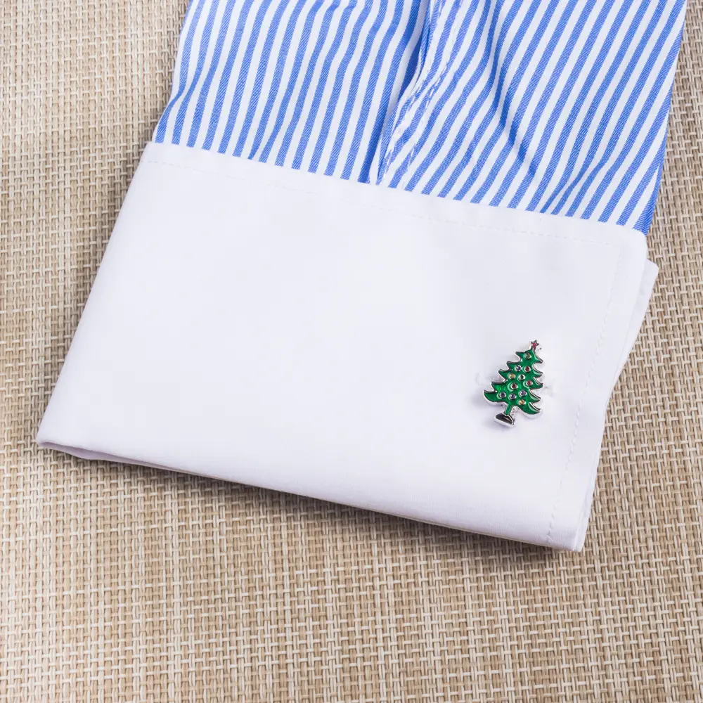 Wholesale Custom Silver Color Men Cufflinks Green Christmas Tree Men Gifts CC0027