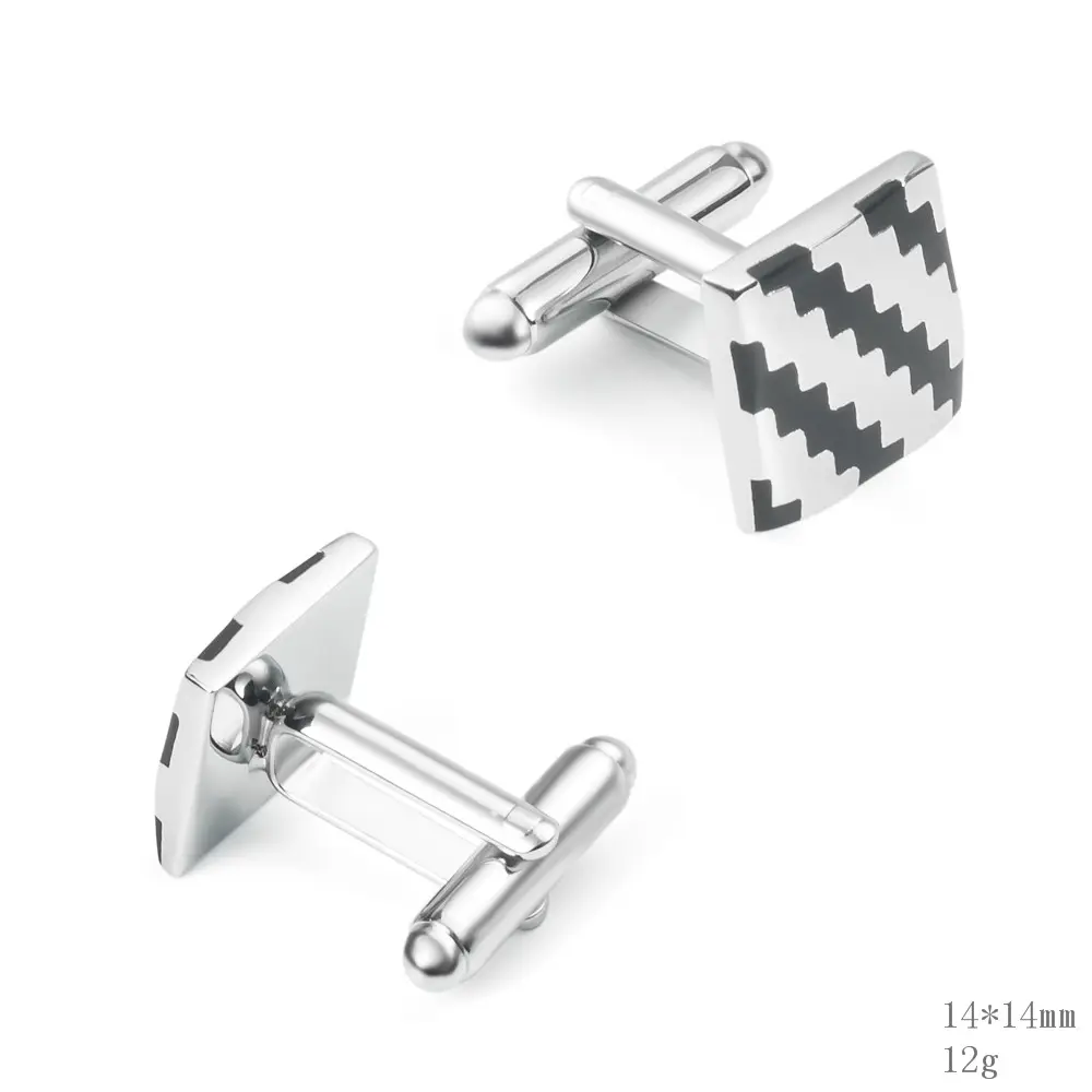 OEM Factory Low Price Black & Silver Striped Square Enamel Cufflinks for Men Accessories CC-Q052 Manufacturer, Exporter