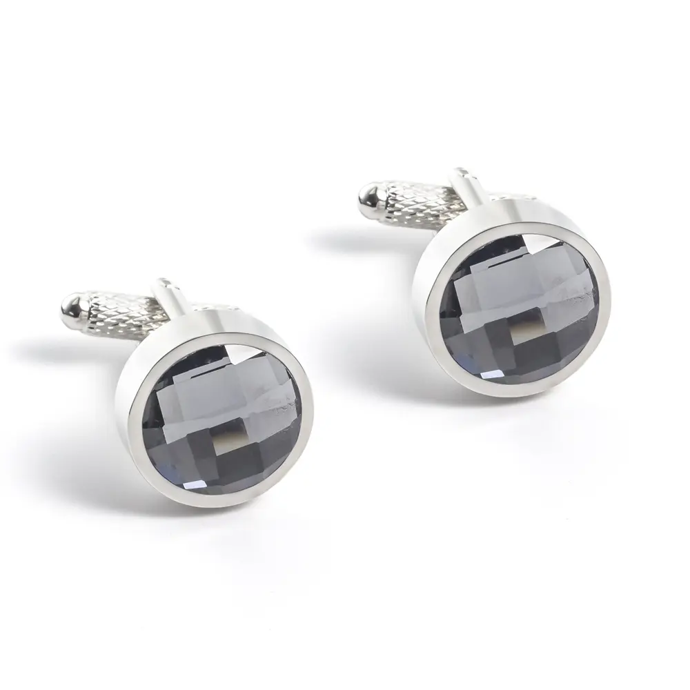 Wholesale Factory Price Copper Material Round Gemstone Cufflinks Blue Zirconia Men's Cufflinks CS0091-1 Supplier, Factories