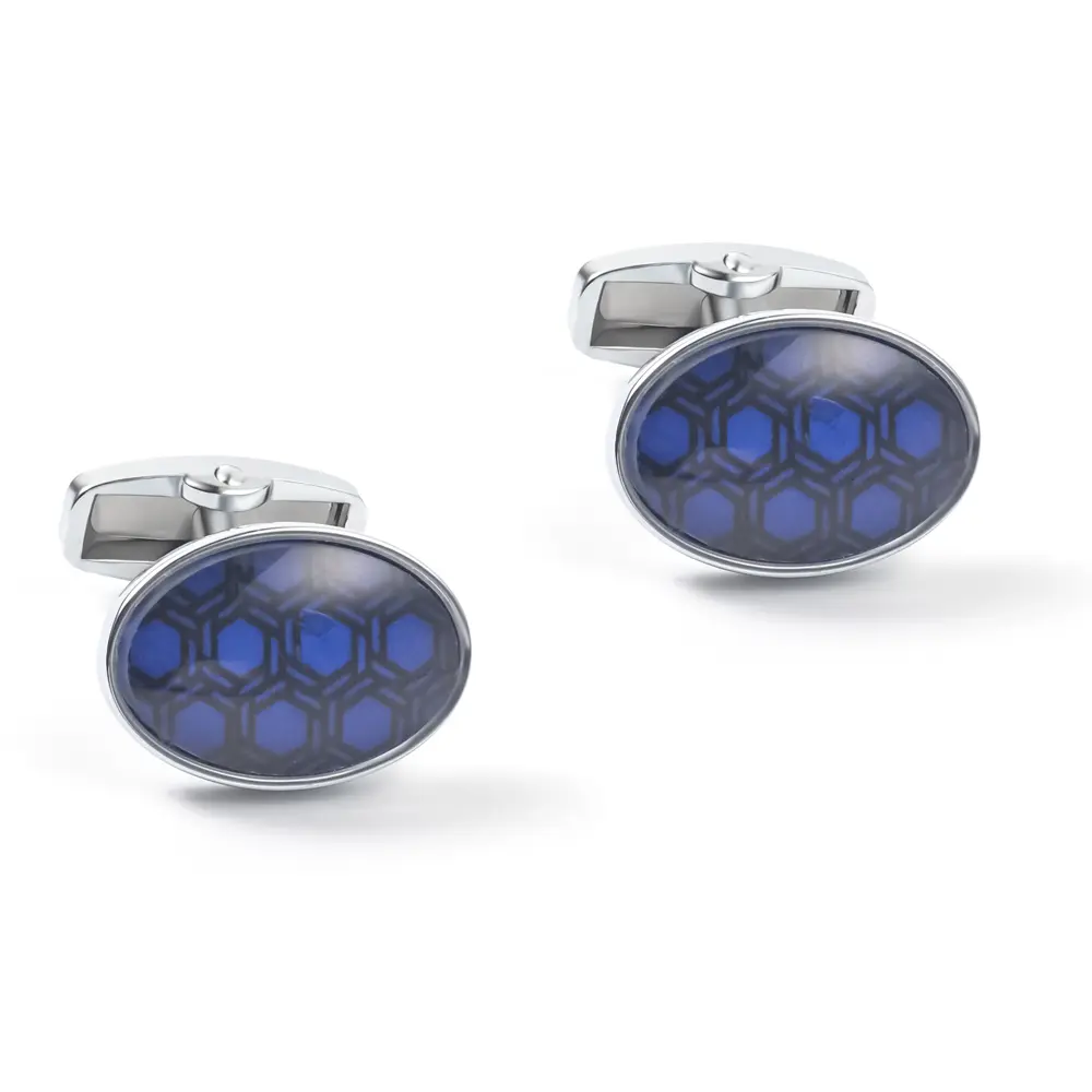 Custom Men Classic Casual oval Blue Pattern Accessories Formal Dress Shirt Cufflinks Supplier, Exporters