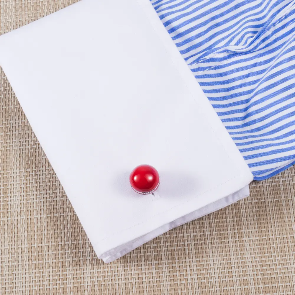 OEM Manufacturer Cufflinks Metal Sport Game Red & Silver Cricket Ball Cufflink Set CC0303 Exporter, Companies