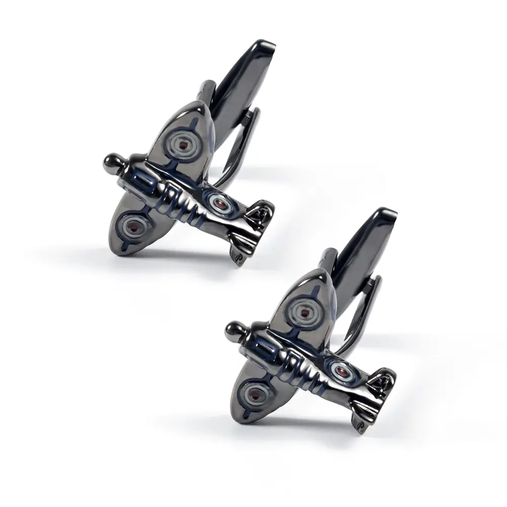 ODM Factory Low Price Gunmetal Color Spitfire Airplane Design Cufflinks Gift For Mens CC0035 Factory, Companies