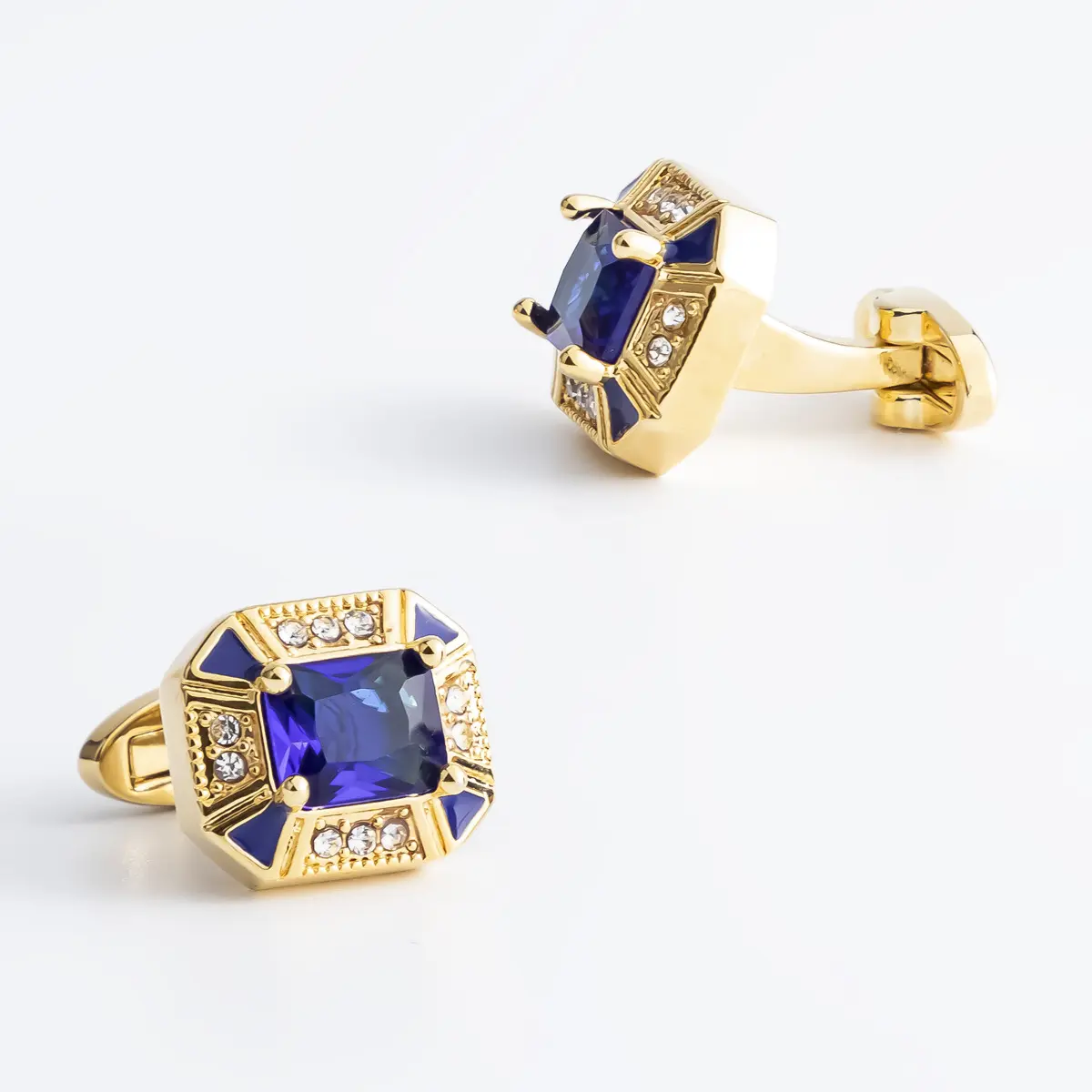 Custom Luxury Golden Plated Zircon Retro French Buttons Formal Business Dress Shirt Cuff Links Gifts CS0104-G Manufacturers, Company